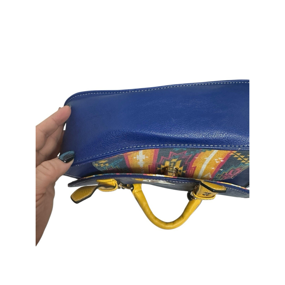 Cirque Du Soleil Blue Bag With Yellow Handle Aztec Print No Shoulder Strap - Picture 5 of 16